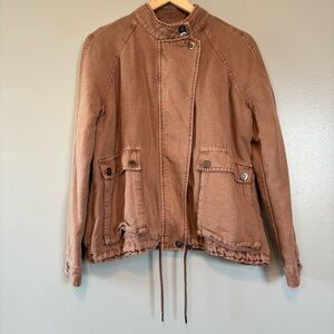 Free People Small Linen Blend Slouchy Utility Bomber Jacket Mauve - Brown